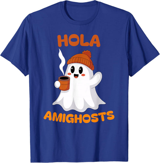 Hola Amighosts Funny Spanish Pun Language Ghost Halloween T-Shirt - T-Shirt | Royal