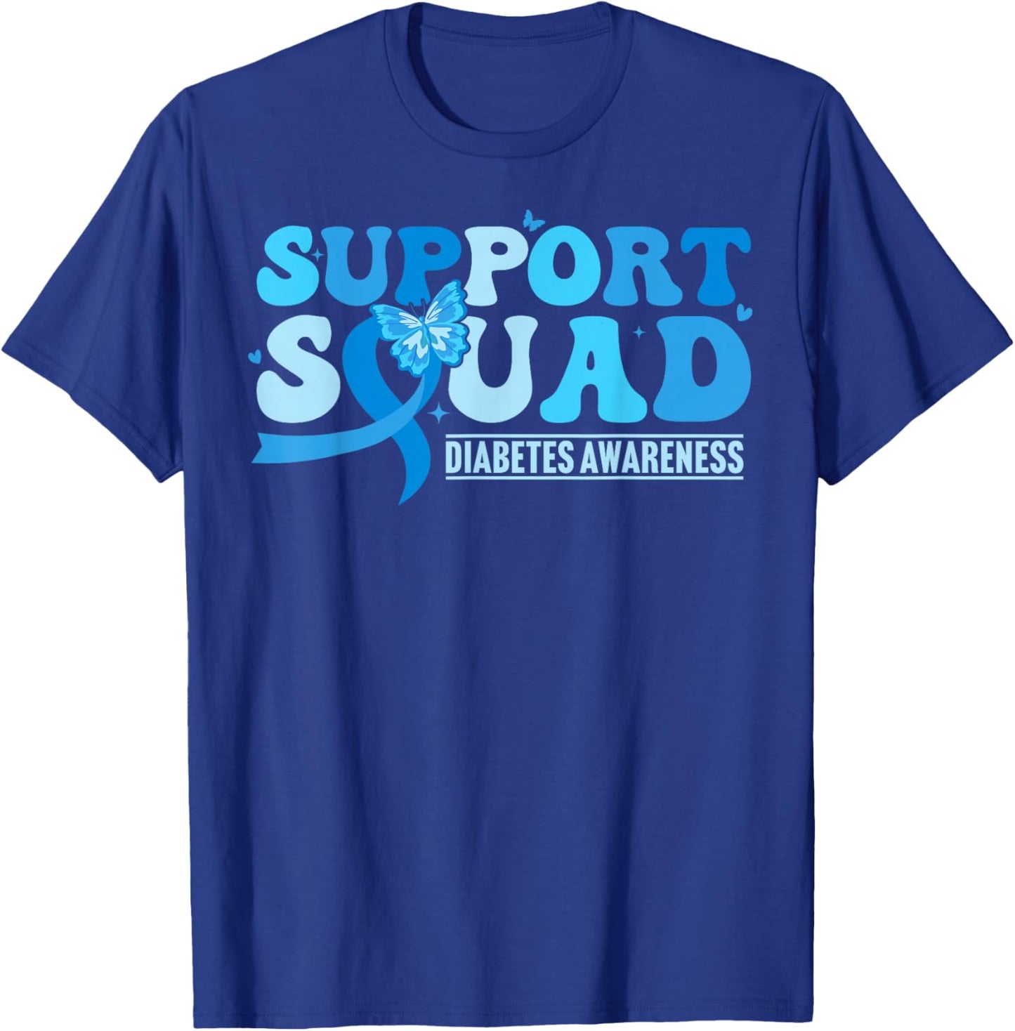Diabetes Awareness Support Squad T1D Blue Butterfly Ribbon T-Shirt - T-Shirt | Royal