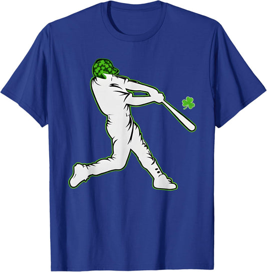 St Patrick Day Baseball Batter Player Shamrock Men Boys Kid T-Shirt - T-Shirt | Royal