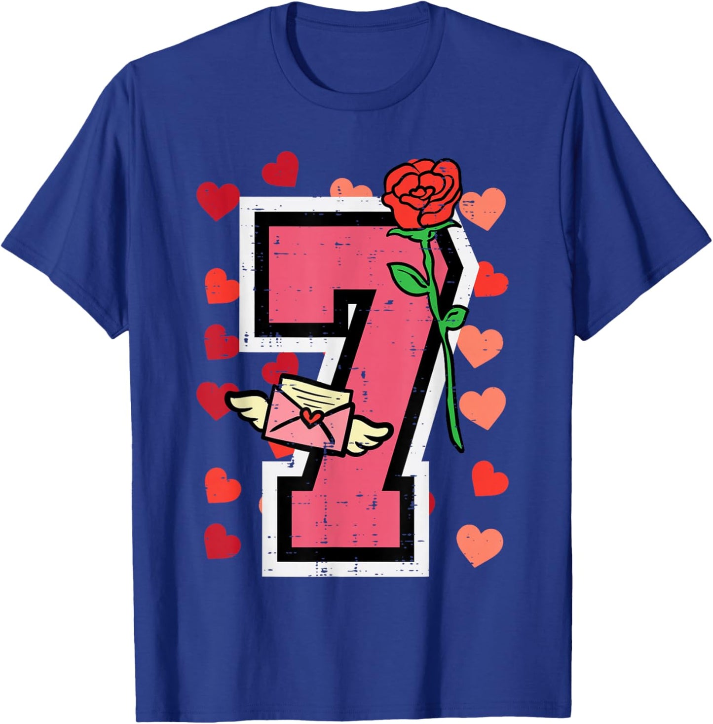 Number 7 Valentines Day 6 7 Matching Couple Kids Boys Youth T-Shirt - T-Shirt | Royal