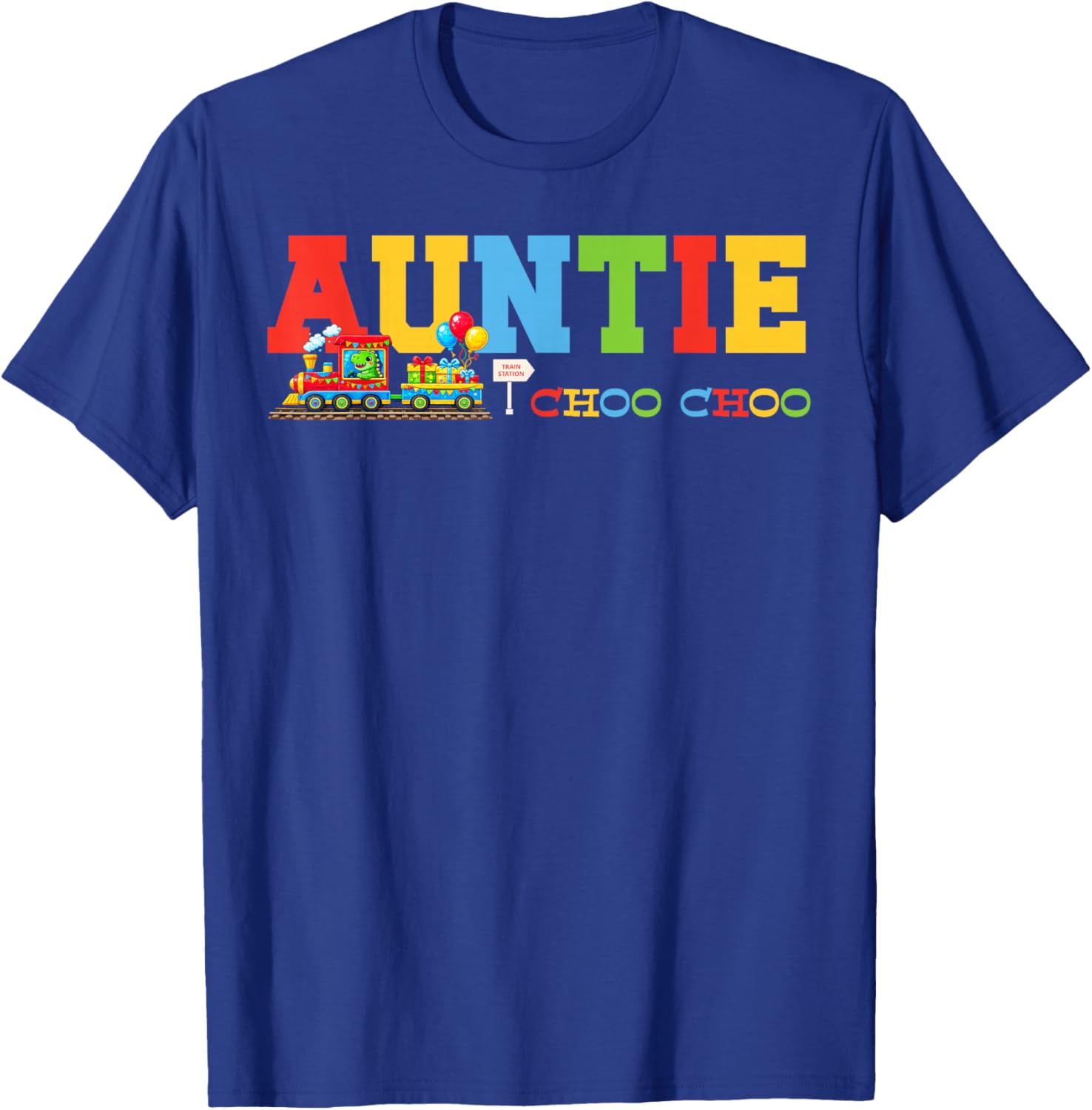 Train Birthday Auntie T-Shirt - T-Shirt | Royal