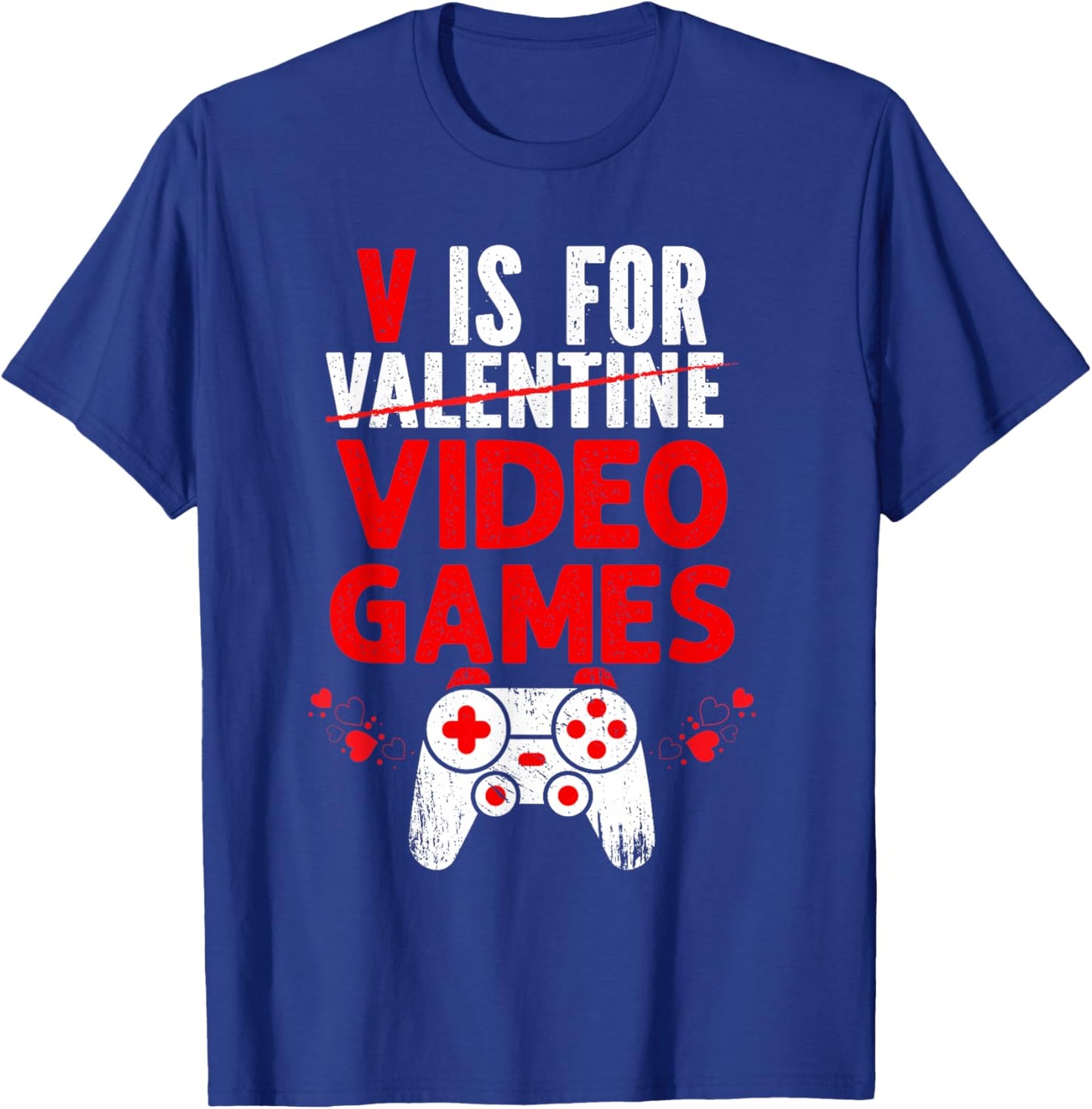 V is for Video Games Valentines Funny Gamer Boy Girls Kids T-Shirt - T-Shirt | Royal