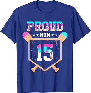 Proud Mom Baseball Player Number 15 Ice Cream Drip T-Shirt - T-Shirt | Royal