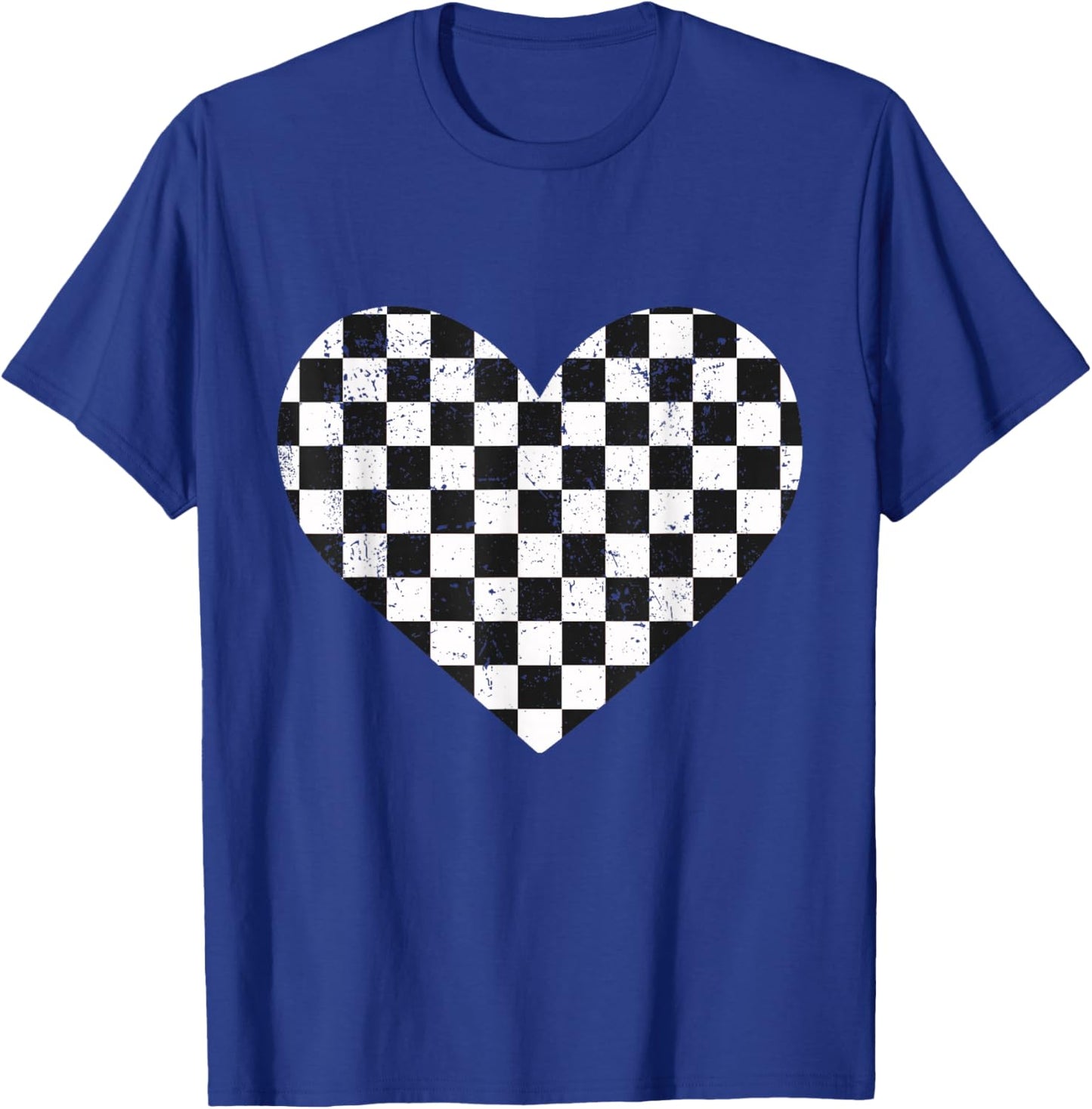 Girls Valentines Heart Silhouette Checkerboard Retro T-Shirt - T-Shirt | Royal