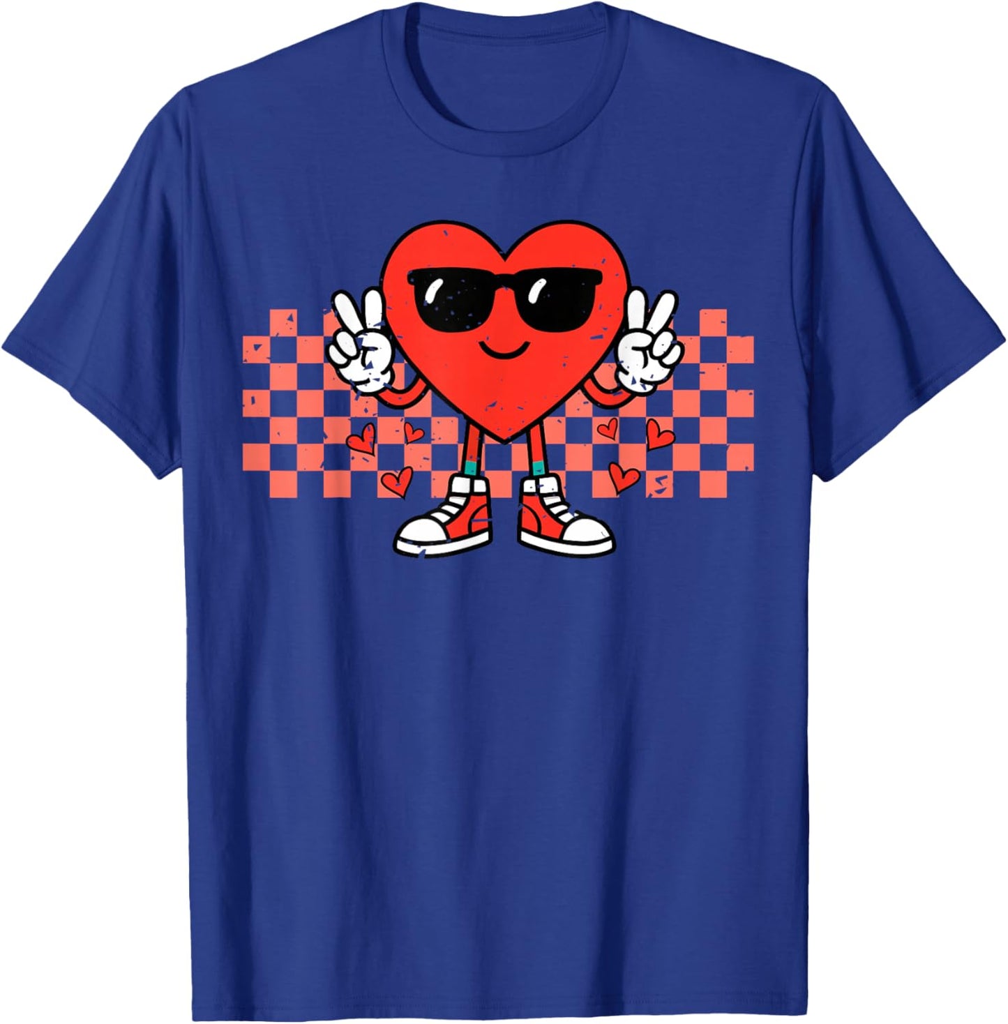 Retro Groovy Heart Peace Hand Valentines Day Men Women Kids T-Shirt - T-Shirt | Royal