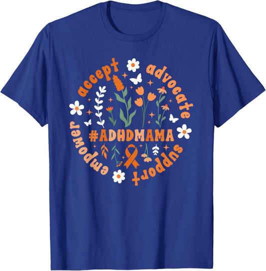 ADHD Mama Groovy ADHD Mom of an ADHD Warrior ADHD Awareness T-Shirt - T-Shirt | Royal