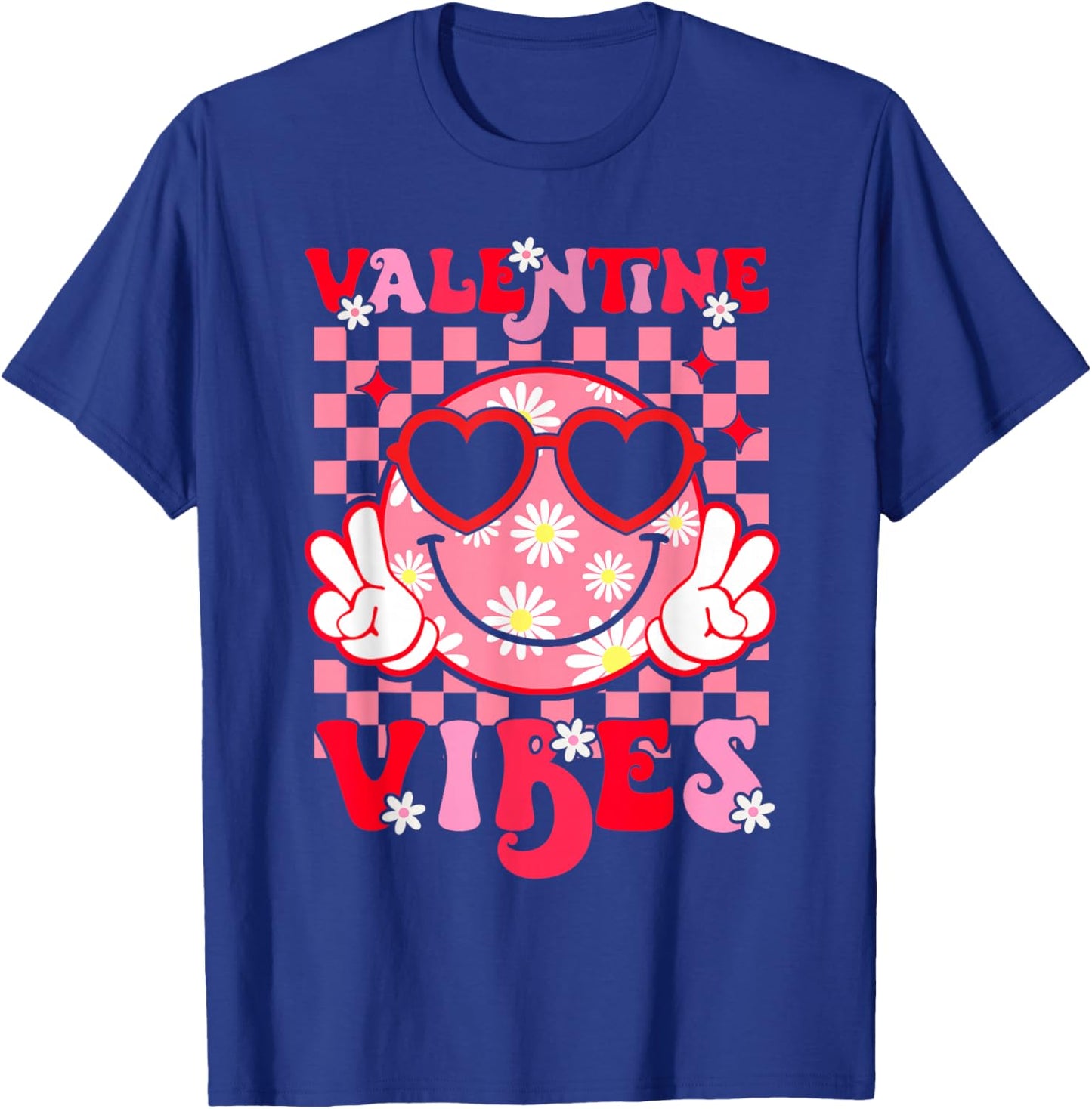 Cute Valentine Vibes Smile Face Valentines Day Girls Kids T-Shirt - T-Shirt | Royal