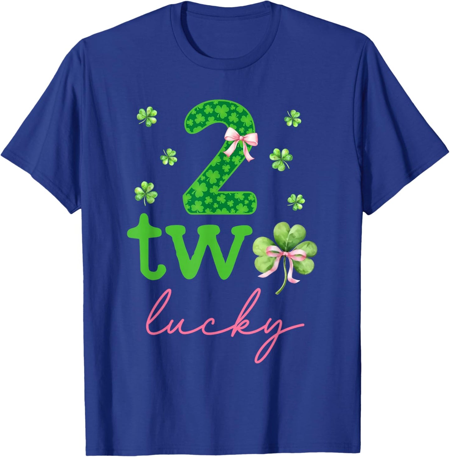 Two Lucky 2 Years Old Birthday Girl Bow 2nd Birthday Party T-Shirt - T-Shirt | Royal