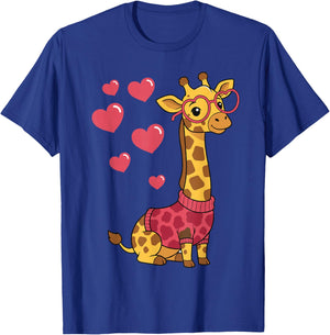 Cute Kawaii Giraffe with Hearts Funny Giraffe Lover for Girl T-Shirt - T-Shirt | Royal