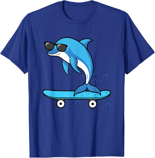 Funny Cool Dolphin Skateboard Boys Kids T-Shirt - T-Shirt | Royal