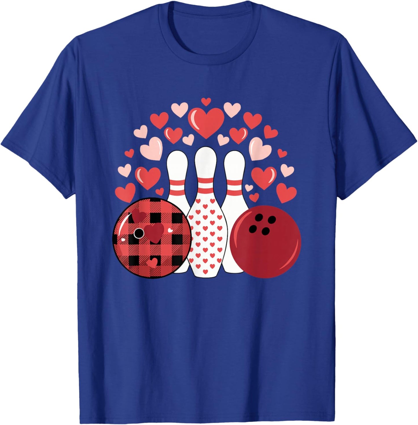 Bowling Hearts Love Strikes Pins Alley League Vibes T-Shirt - T-Shirt | Royal