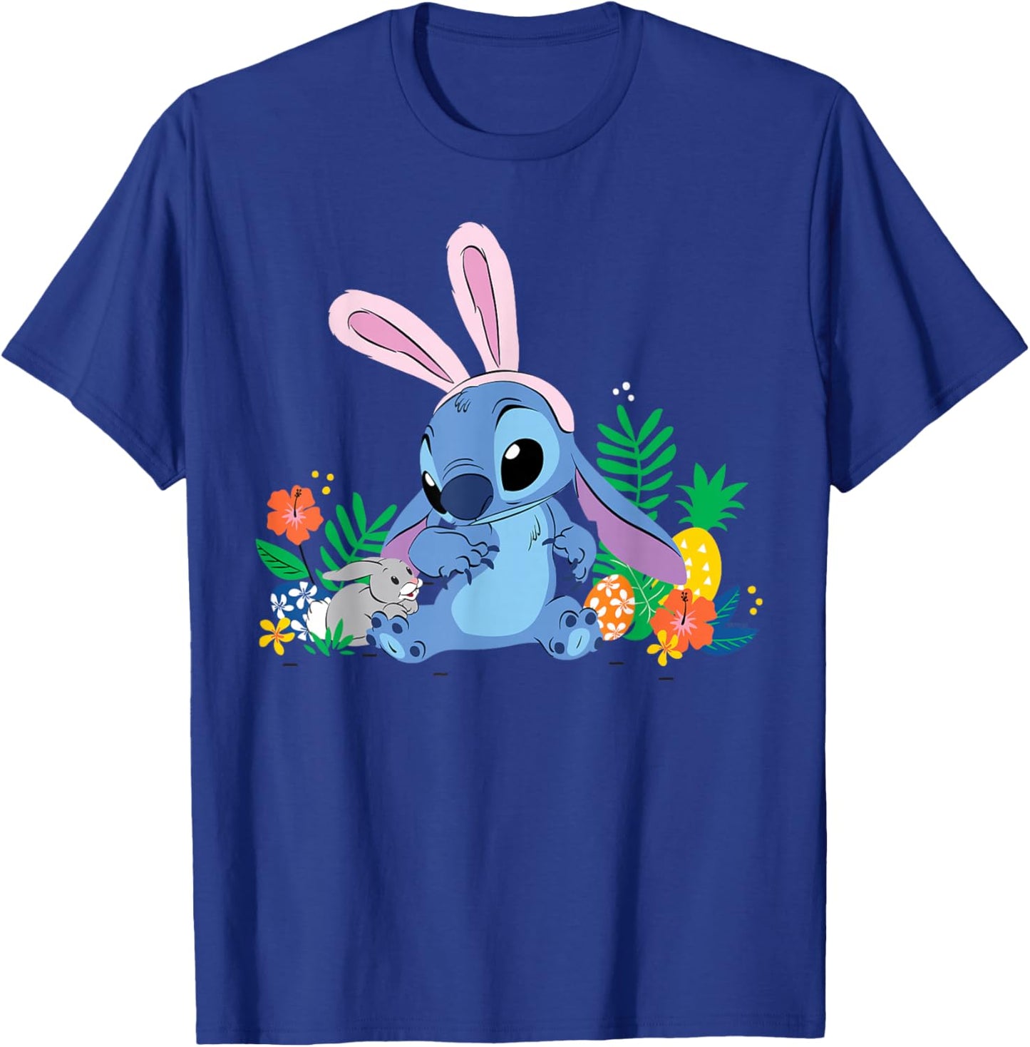 Disney Stitch Easter Bunny Ears & Eggs Tropical Spring Pals T-Shirt - T-Shirt | Royal
