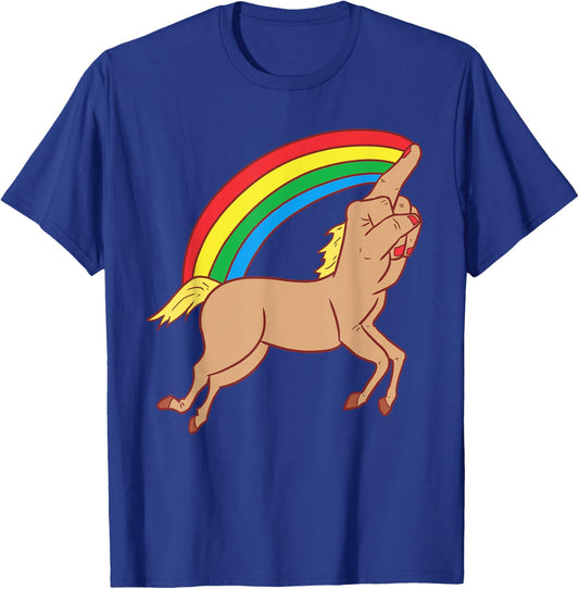 Middle Finger Unicorn with Rainbow T-Shirt - T-Shirt | Royal