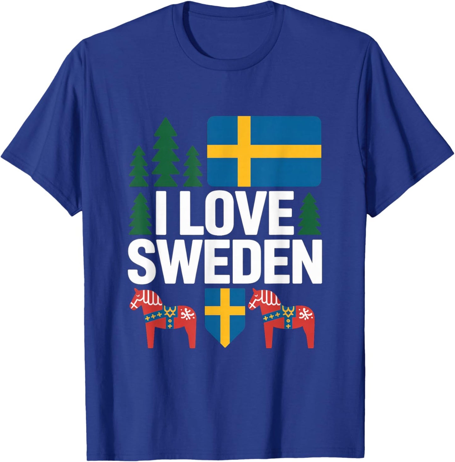I Love Sweden Swedish Flag Dala Horse T-Shirt - T-Shirt | Royal