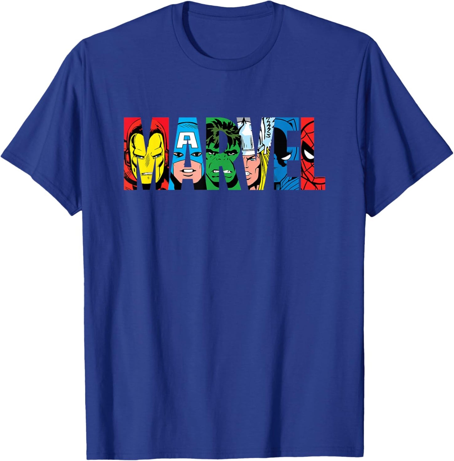 Marvel Logo Classic Avengers & Spider-Man Retro Comic Art T-Shirt - T-Shirt | Royal
