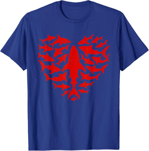 Shark Heart Ocean Funny Valentines Day Men Women Kids T-Shirt - T-Shirt | Royal