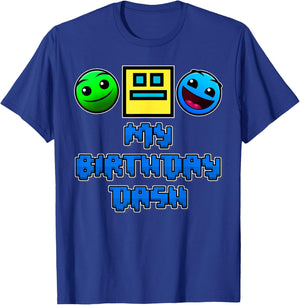 My Birthday Dash Video Game Theme Kids Party Geometry Game T-Shirt - T-Shirt | Royal