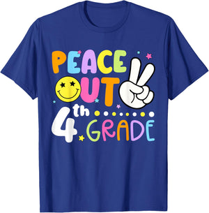 Last Day of School 4th Grade Smile Face Peace Out Boy Girl T-Shirt - T-Shirt | Royal