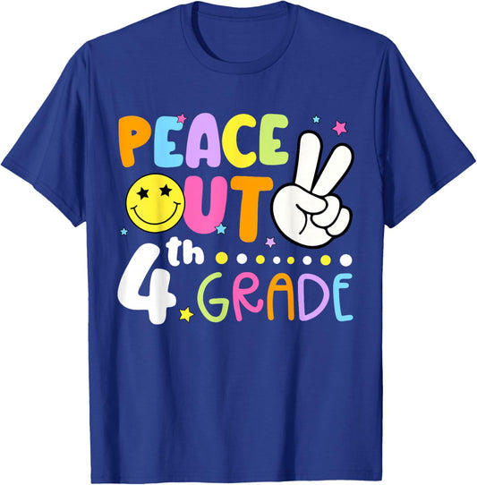 Last Day of School 4th Grade Smile Face Peace Out Boy Girl T-Shirt - T-Shirt | Royal