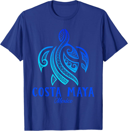 Costa Maya Mexico Sea Turtle Tie Dye Hibiscus Beach Vacation T-Shirt - T-Shirt | Royal