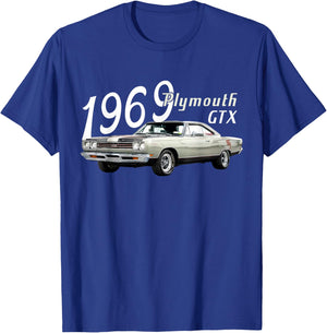 1969 69 GTX Classic Vintage Old Car USA Flag T-Shirt - T-Shirt | Royal