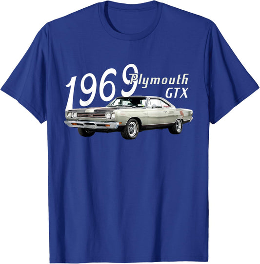 1969 69 GTX Classic Vintage Old Car USA Flag T-Shirt - T-Shirt | Royal