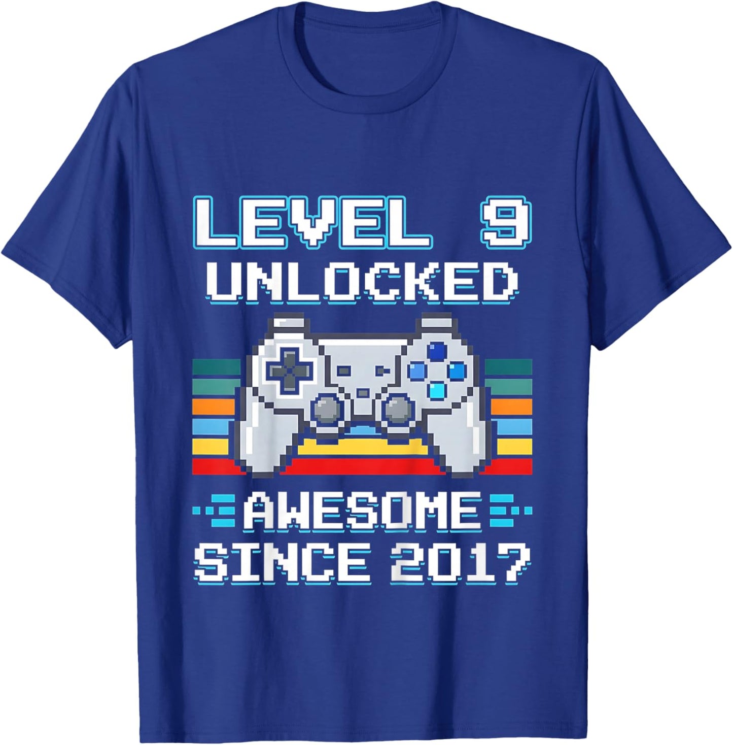 Kids 9th Birthday Gamer Level 9 Unlocked Awesome Since 2017 T-Shirt - T-Shirt | Royal