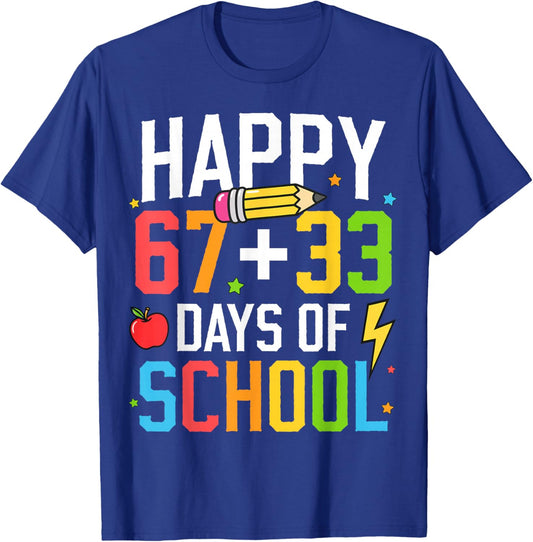 Happy 67 33 Days of School 100th Day of School Kids Teacher T-Shirt - T-Shirt | Royal