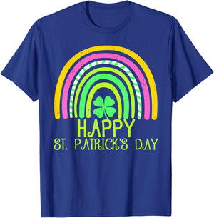 Rainbown Lucky Shamrock Happy St Patrick's Day Kids Girls T-Shirt - T-Shirt | Royal