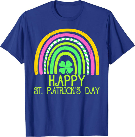 Rainbown Lucky Shamrock Happy St Patrick's Day Kids Girls T-Shirt - T-Shirt | Royal