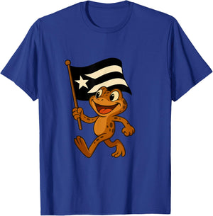 Puerto Rico Frog Cute Coquí Frog with Black and White Flag T-Shirt - T-Shirt | Royal
