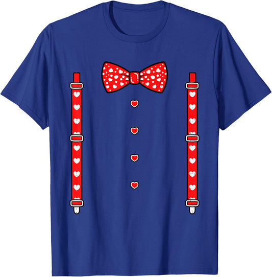 Heart Bow Tie Suspenders Tuxedo Valentines Day Men Boys Kids T-Shirt - T-Shirt | Royal
