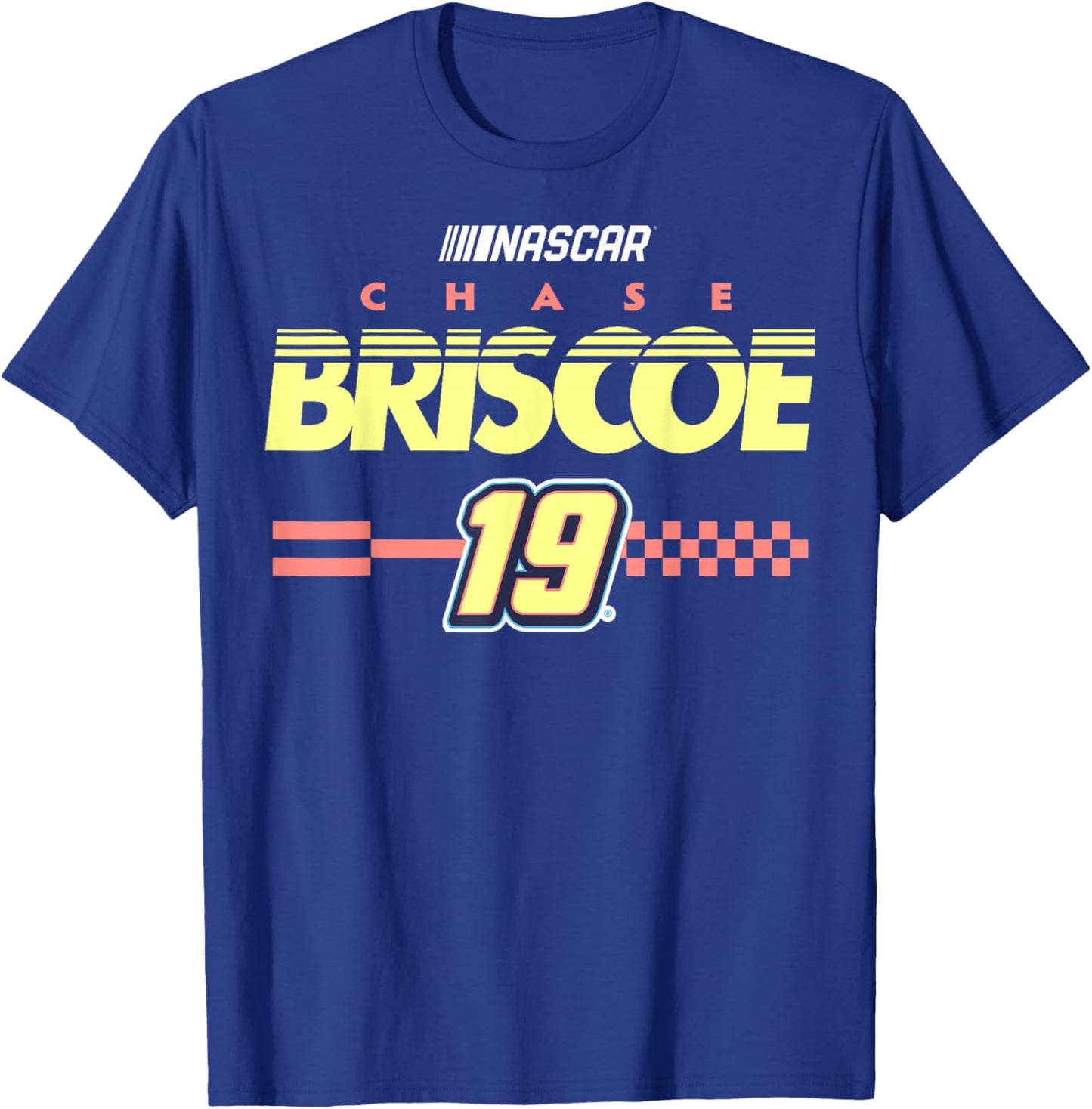 NASCAR Chase Briscoe No. 19 Checkered Pattern Start Line T-Shirt - T-Shirt | Royal