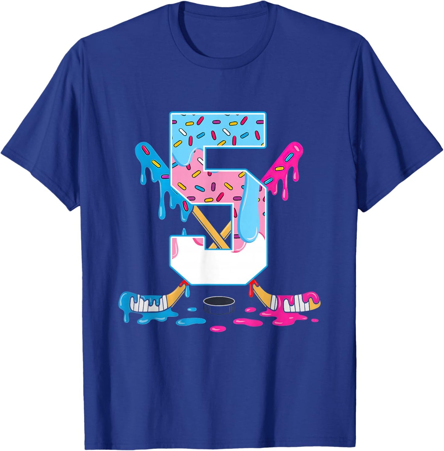 Hockey 5 Years Old Ice Cream Drip 5th Birthday Kids Gift T-Shirt - T-Shirt | Royal