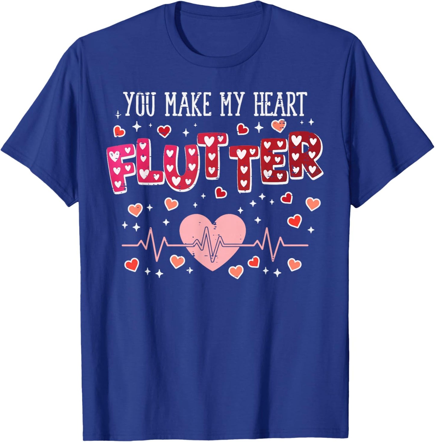 Valentines Day Cardiac Nurse Heart Flutter Women Men T-Shirt - T-Shirt | Royal