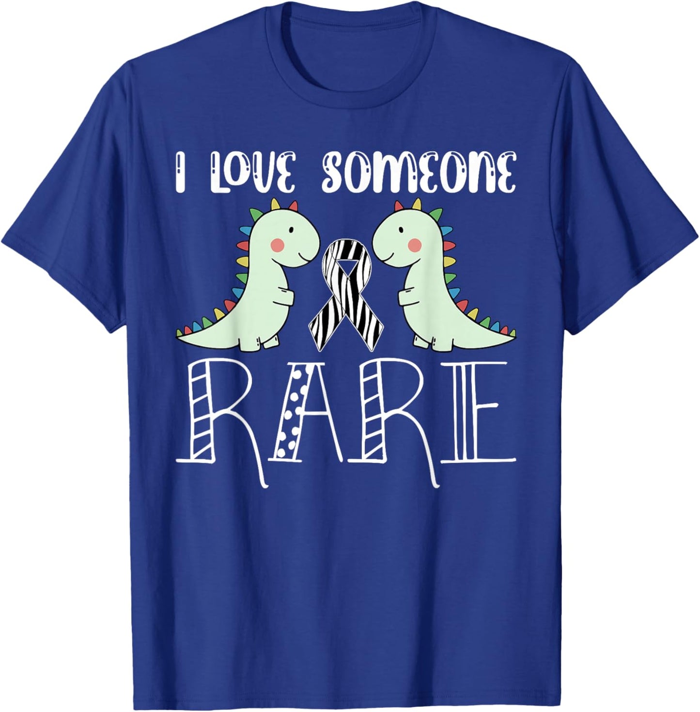 I Love Someone Rare Disease Awareness T Rex Zebra Ribbon T-Shirt - T-Shirt | Royal