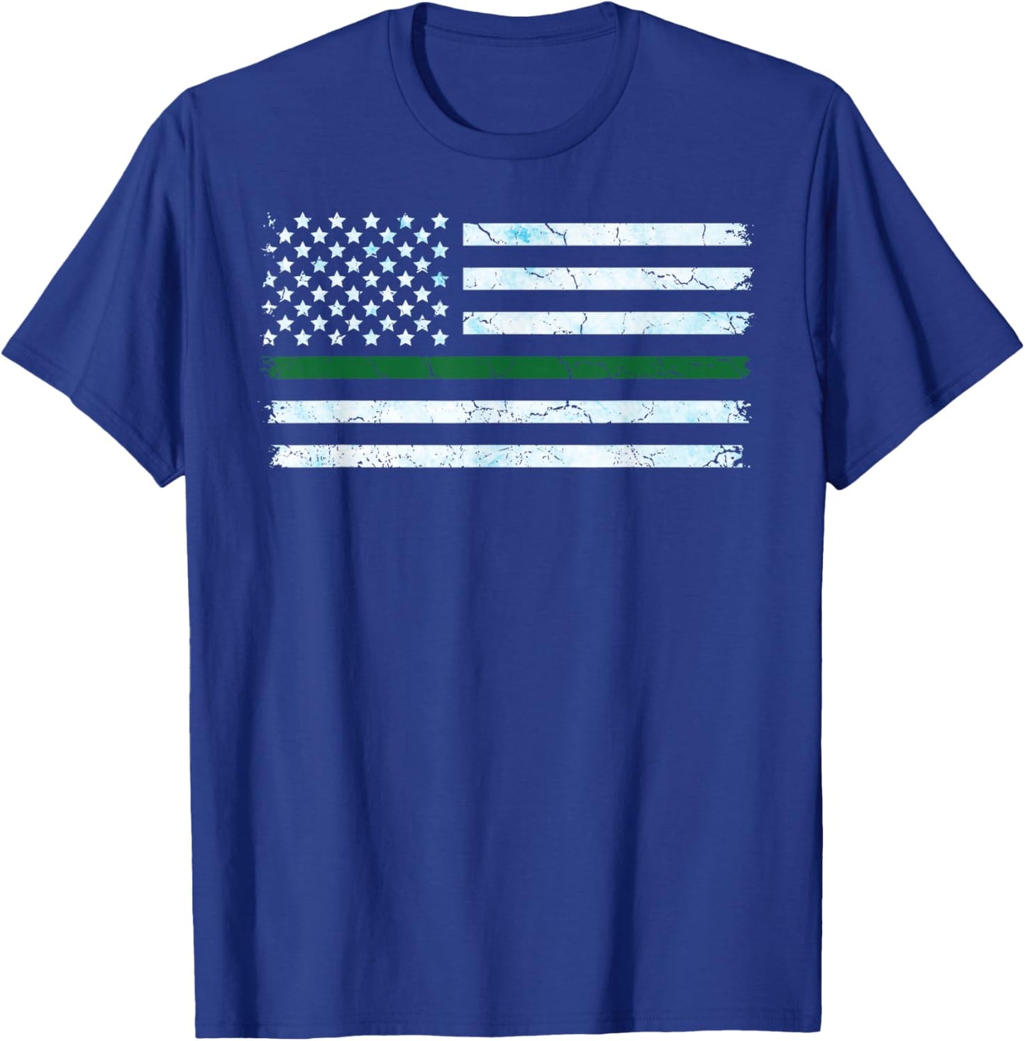 US America Flag Thin Green Line I Support ICE Stand with ICE T-Shirt - T-Shirt | Royal