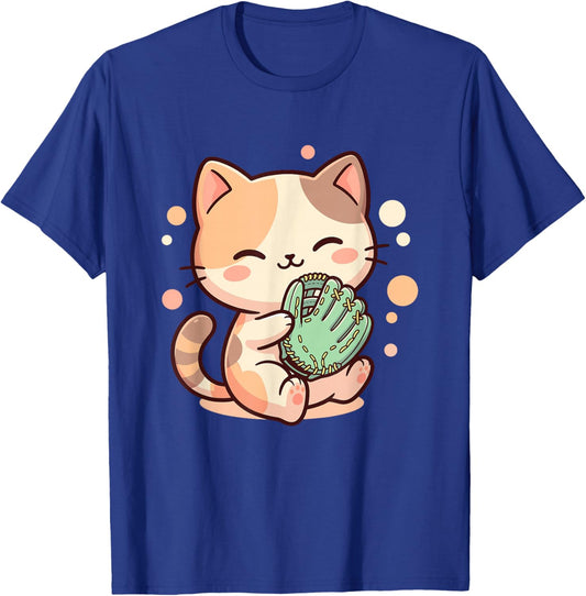 Cute Kawaii Cat Softball T-Shirt - T-Shirt | Royal