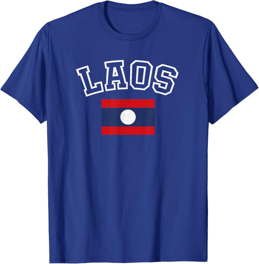 Laos Flag Vintage Distressed Retro Heritage Design T-Shirt - T-Shirt | Royal