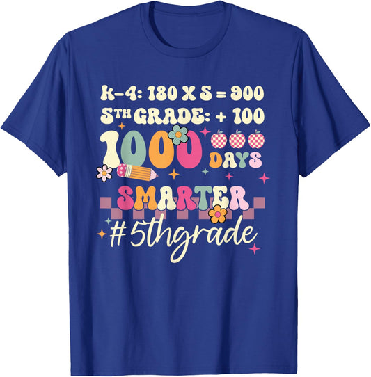 1000 Days Smarter Fifth Grade Teacher 100th Day of School T-Shirt - T-Shirt | Royal