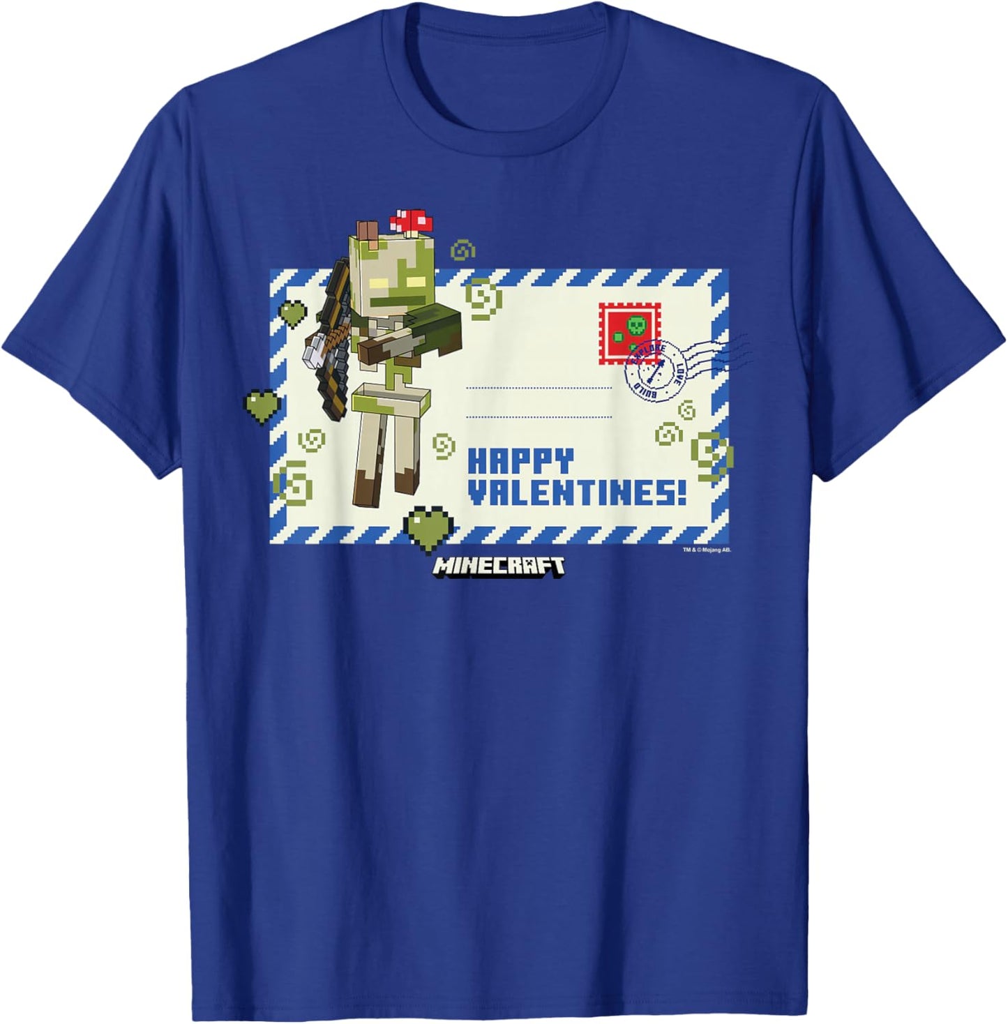 Minecraft Valentine's Day Happy Valentines! Letter Skeleton T-Shirt - T-Shirt | Royal