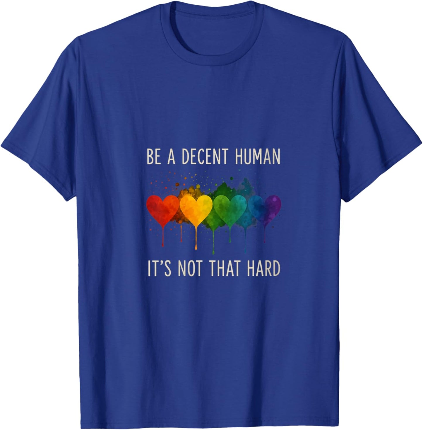 Women's LGBTQ LGBT Heart Retro Be A Decent Human It's Not That Hard V-Neck T-Shirt - T-Shirt | Royal