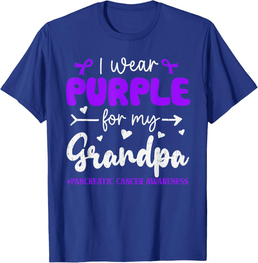I Wear Purple for Grandpa Pancreatic Cancer Awareness Family T-Shirt - T-Shirt | Royal