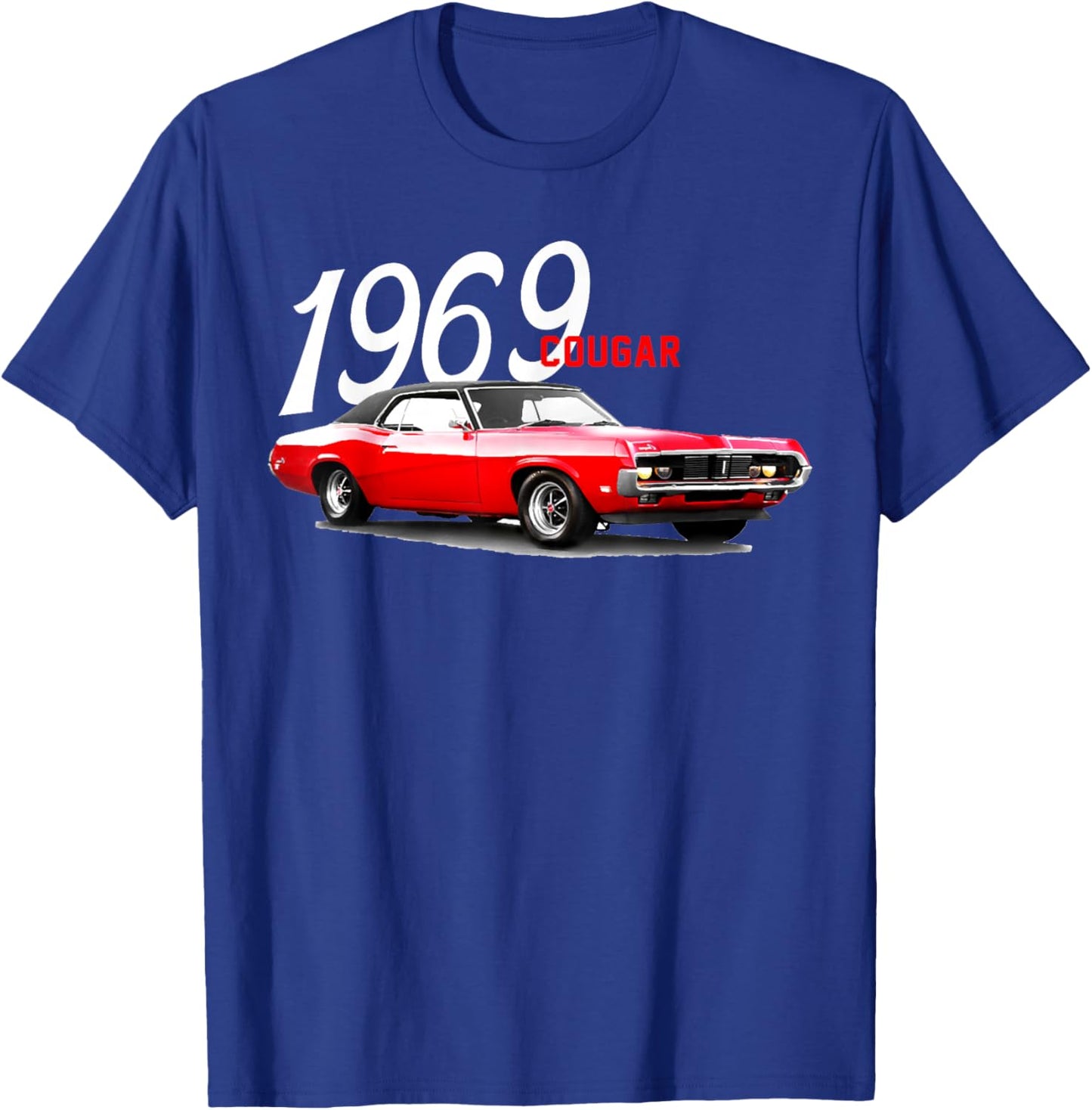 1969 69 Mercury Cougar Red Classic Vintage Old Car USA Flag T-Shirt - T-Shirt | Royal
