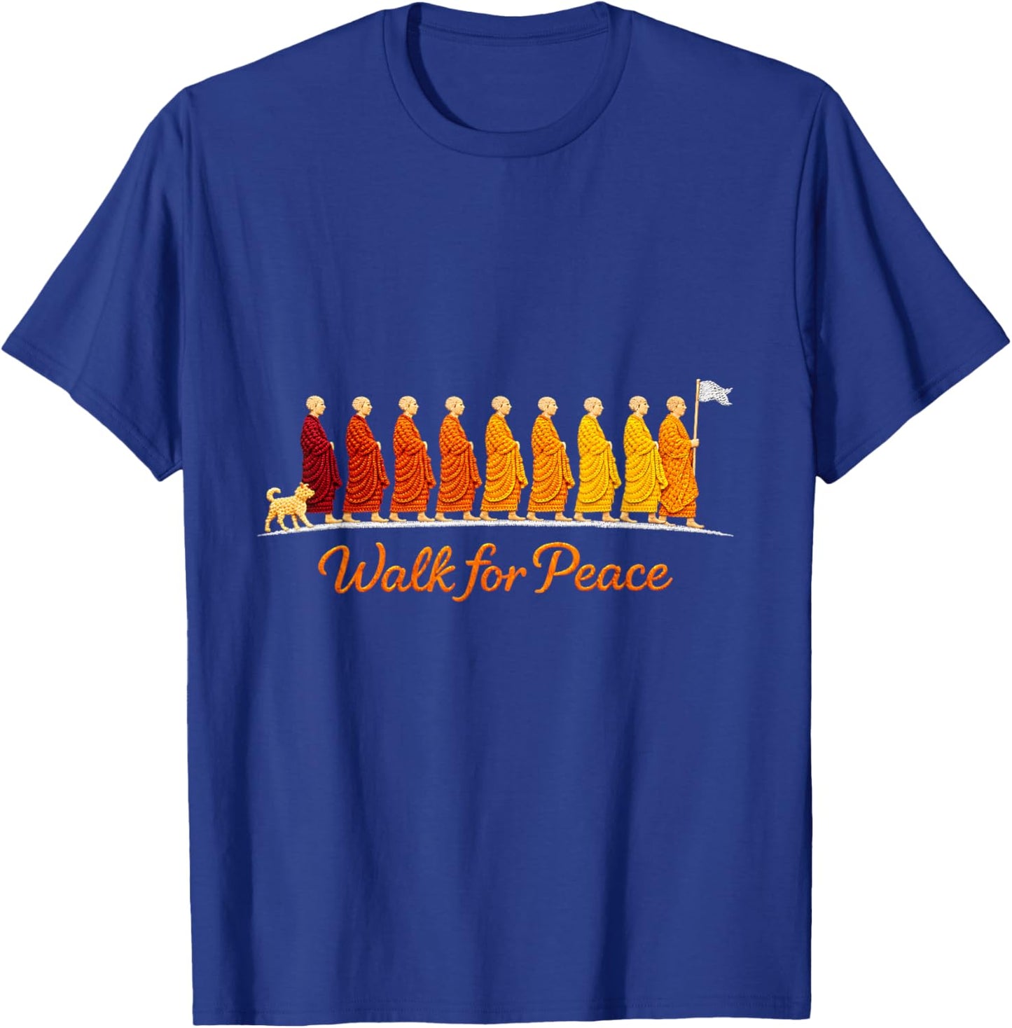 Walking Monks Zen Art Walk for Aloka Peace T-Shirt - T-Shirt | Royal