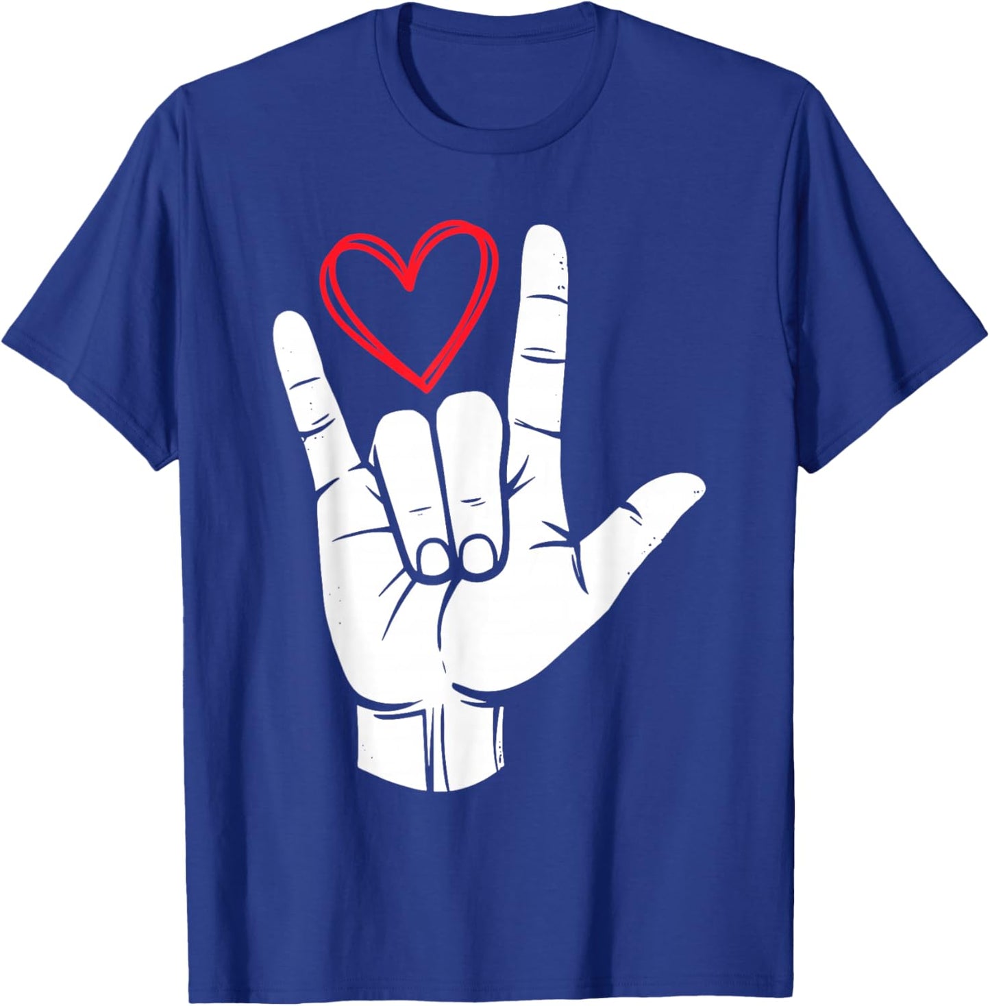 I Love You Sign Language Valentine's Day ASL Heart T-Shirt - T-Shirt | Royal