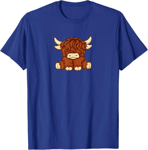 Scotland Cute Funny Highlands Cow Graphic T-Shirt - T-Shirt | Royal