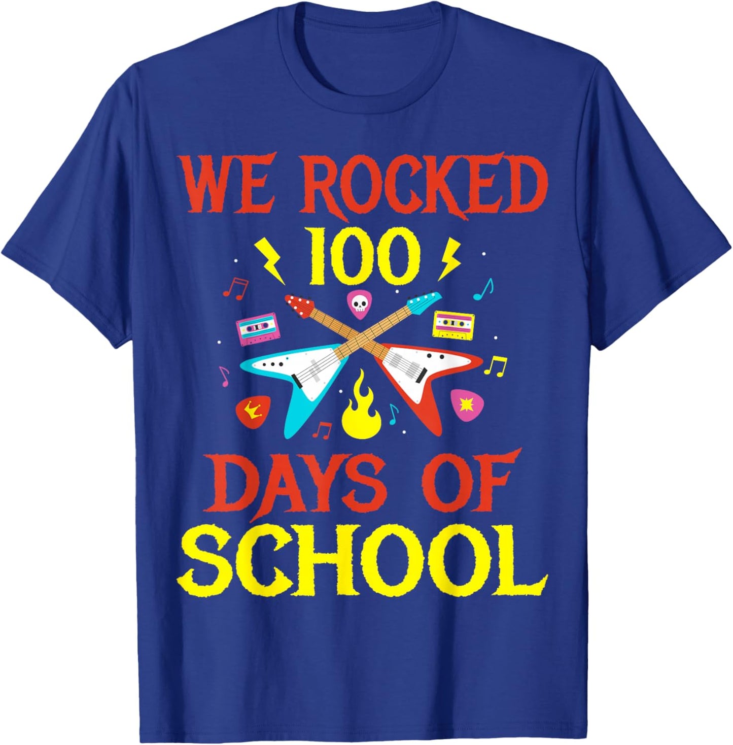 We Rocked 100 Days of School Guitar Music T-Shirt - T-Shirt | Royal