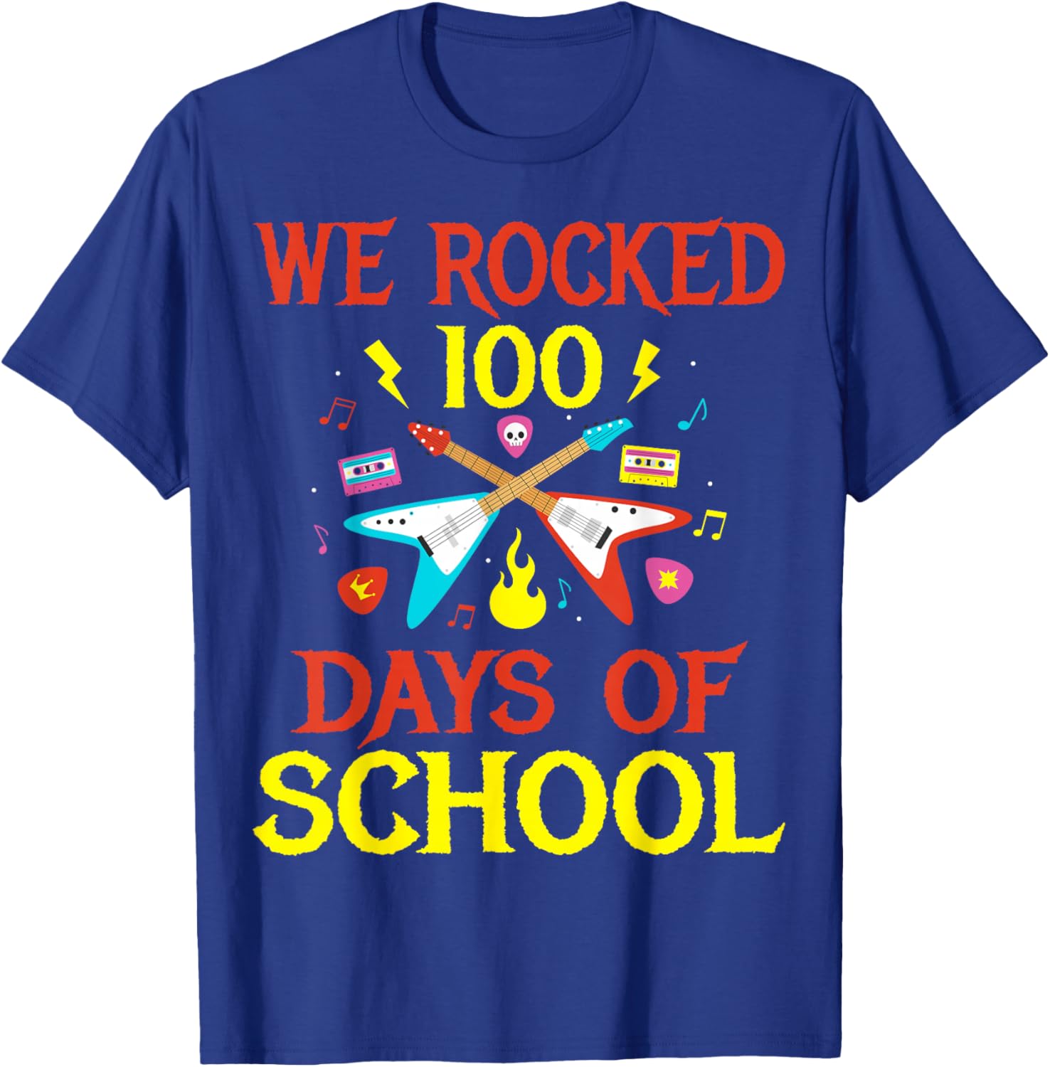 We Rocked 100 Days of School Guitar Music T-Shirt - T-Shirt | Royal