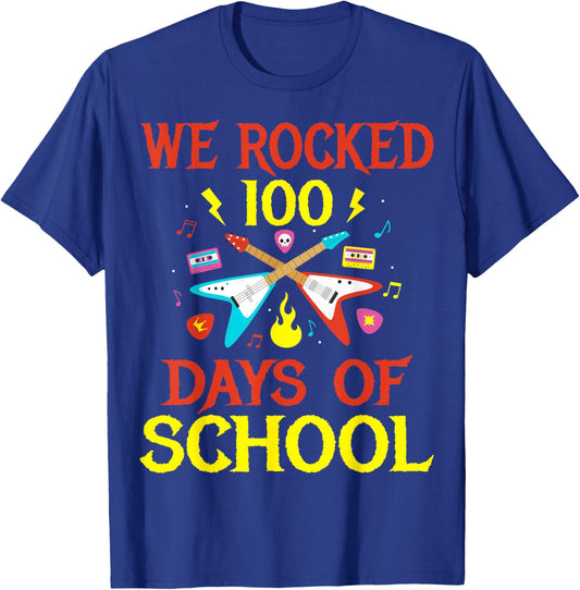 We Rocked 100 Days of School Guitar Music T-Shirt - T-Shirt | Royal